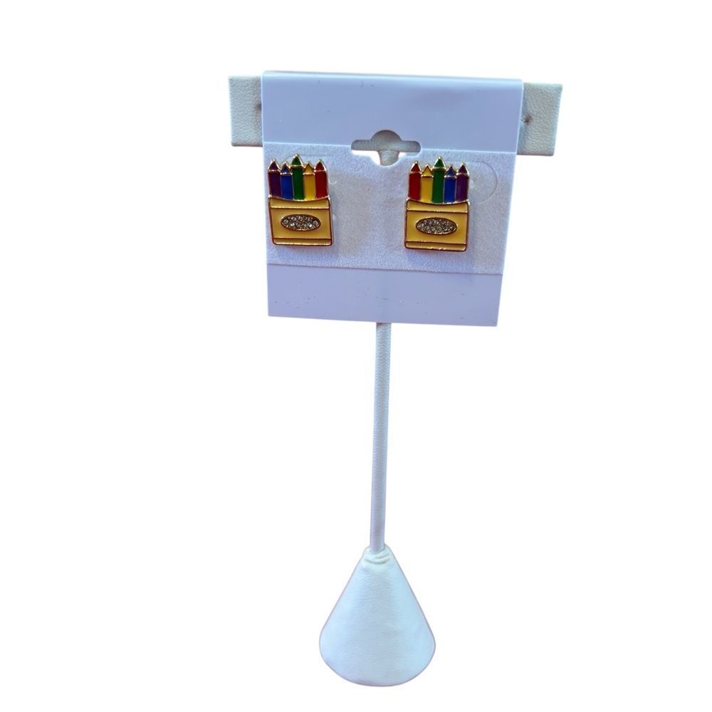 Colorful Gold Tone Crayon Box Post Earrings.
